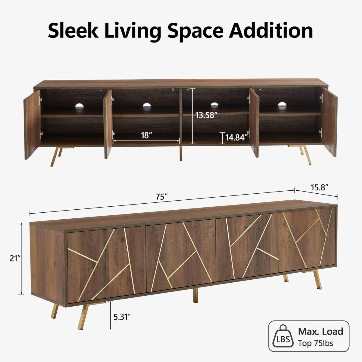 75" Modern TV Stand for TV, Wood Entertainment Center with Storage Cabinet, Media TV Console for Living Room and Bedroom, Rustic Oak