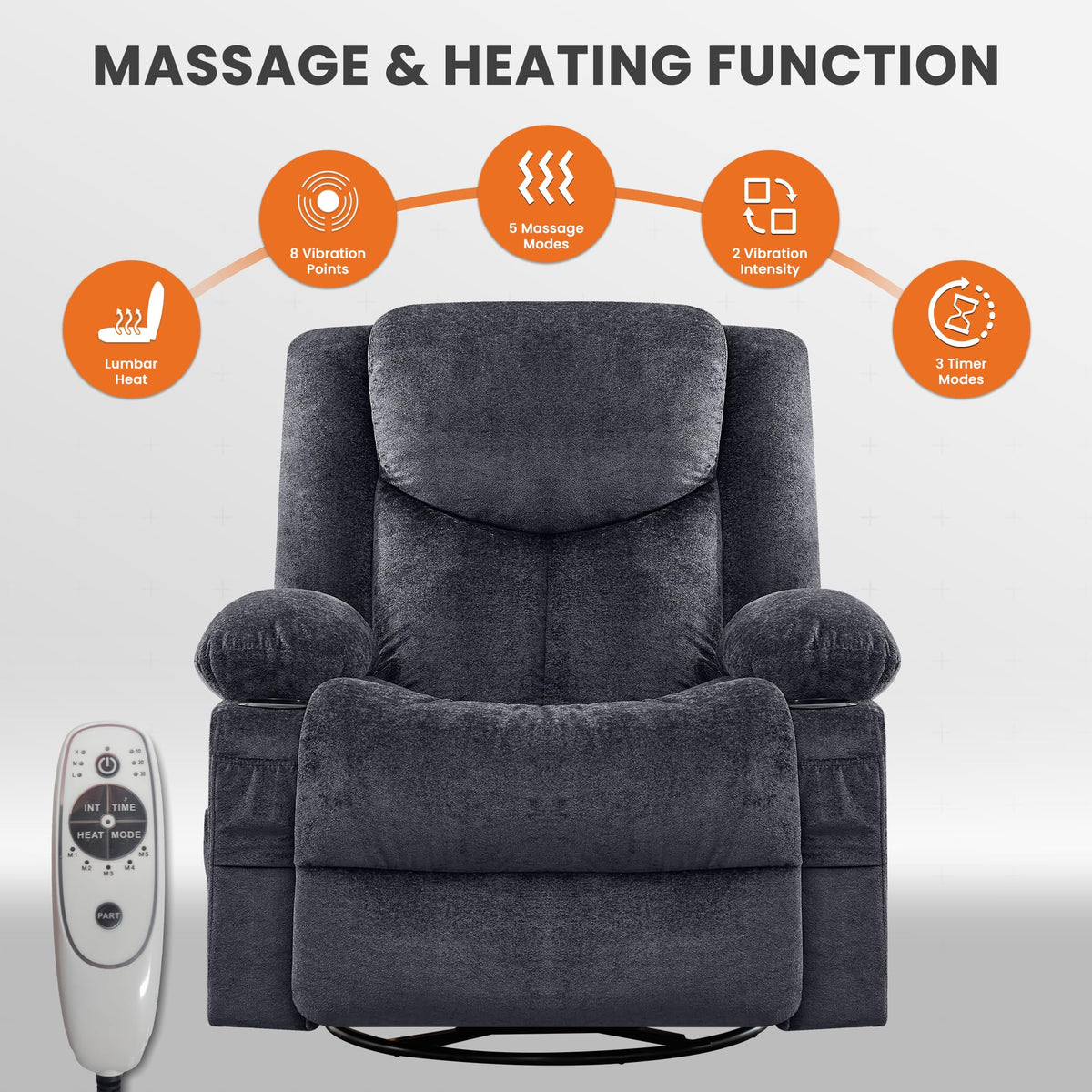 Heated Massage Swivel Recliner