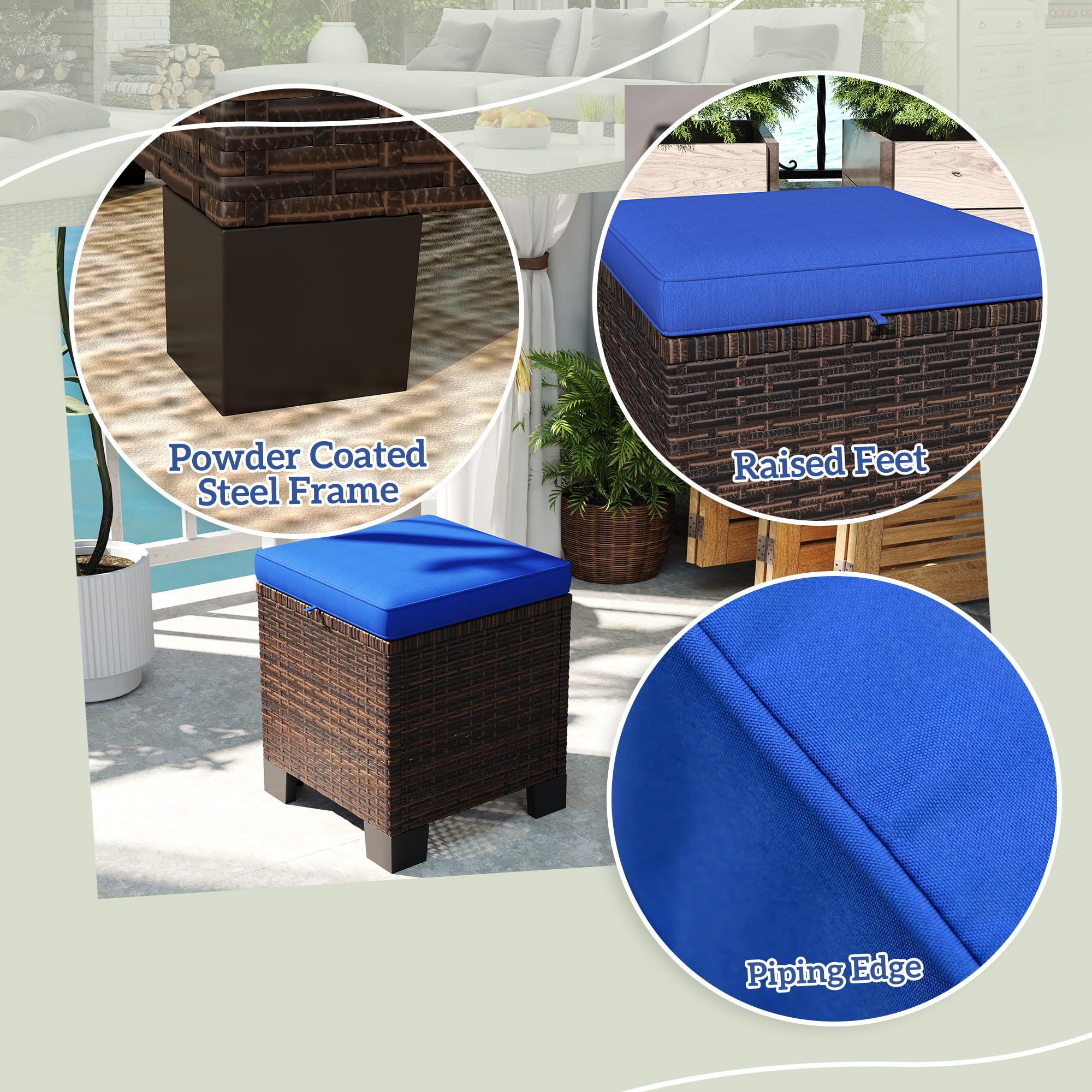 Outdoor Wicker Ottoman Set of 2