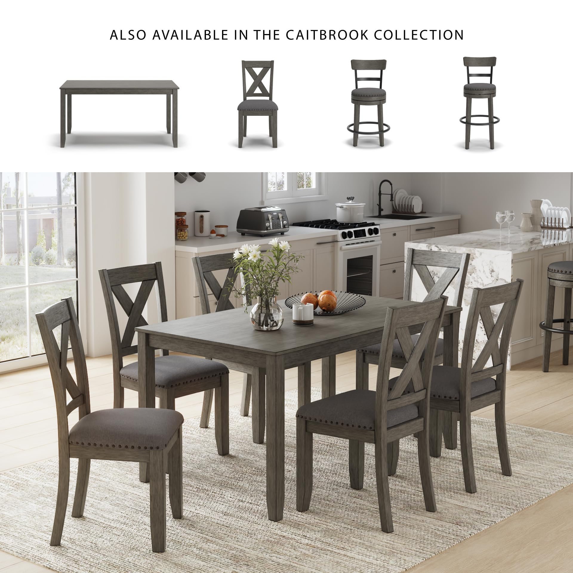 7-Piece Rustic Dining Set with X-Back Upholstered Chairs