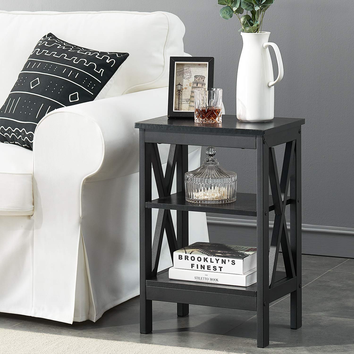 Nightstand End Table Set of 2 with Storage Shelf, X-Design