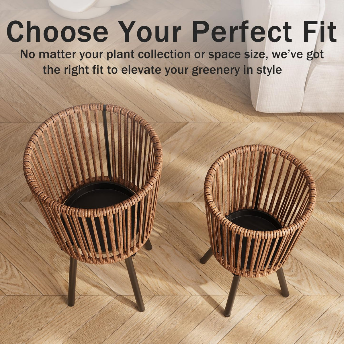 Mugovelo Set of 2 PE Rattan Plant Stand, Flower Pot Holder Indoor & Outdoor