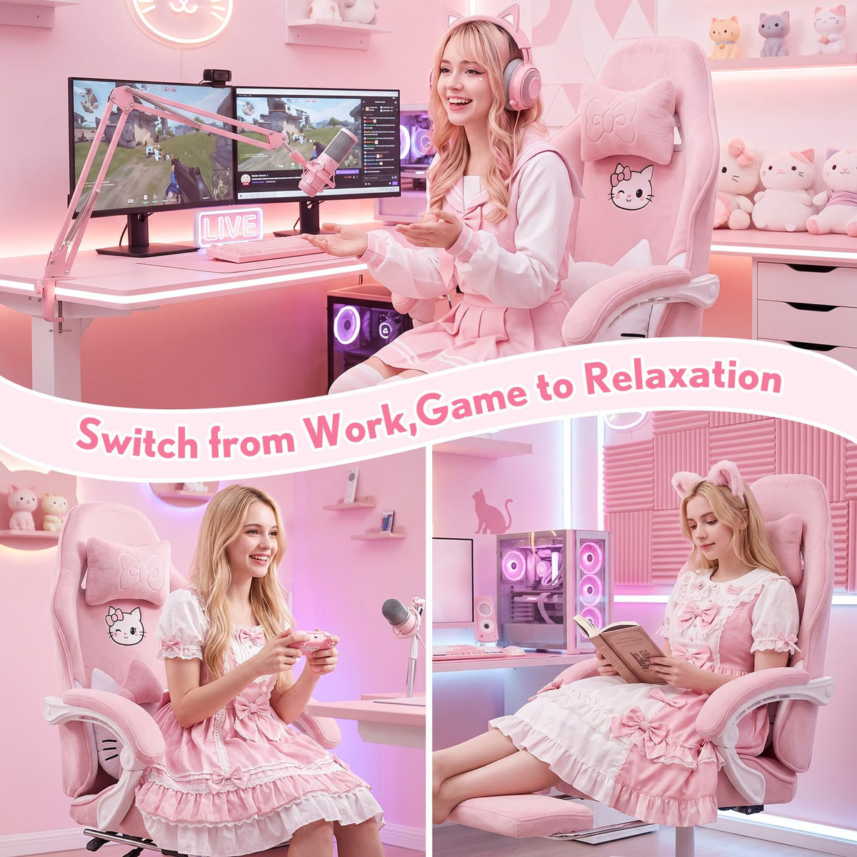 Pink Cat Gaming Chair