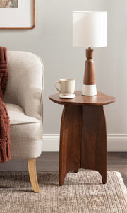 Kate and Laurel Kanna Modern Wavy Pieced Mango Wood Round Side Table, 16 x 16 x 21, Walnut Brown, Mid-Century Scalloped Wooden End Table for Bedroom Nightstand or Living Room Plant Stand Indoors