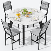 AWQM Round Dining Table Set for 4, Velvet Chair, Kitchen Table Set, White