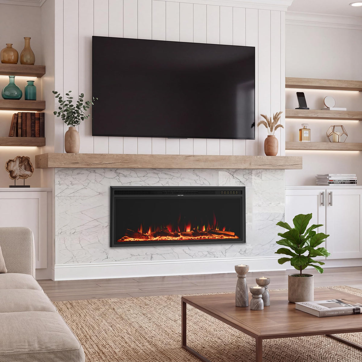 Nexfurn 42 Inch Electric Fireplace Heater, Recessed Wall Mounted