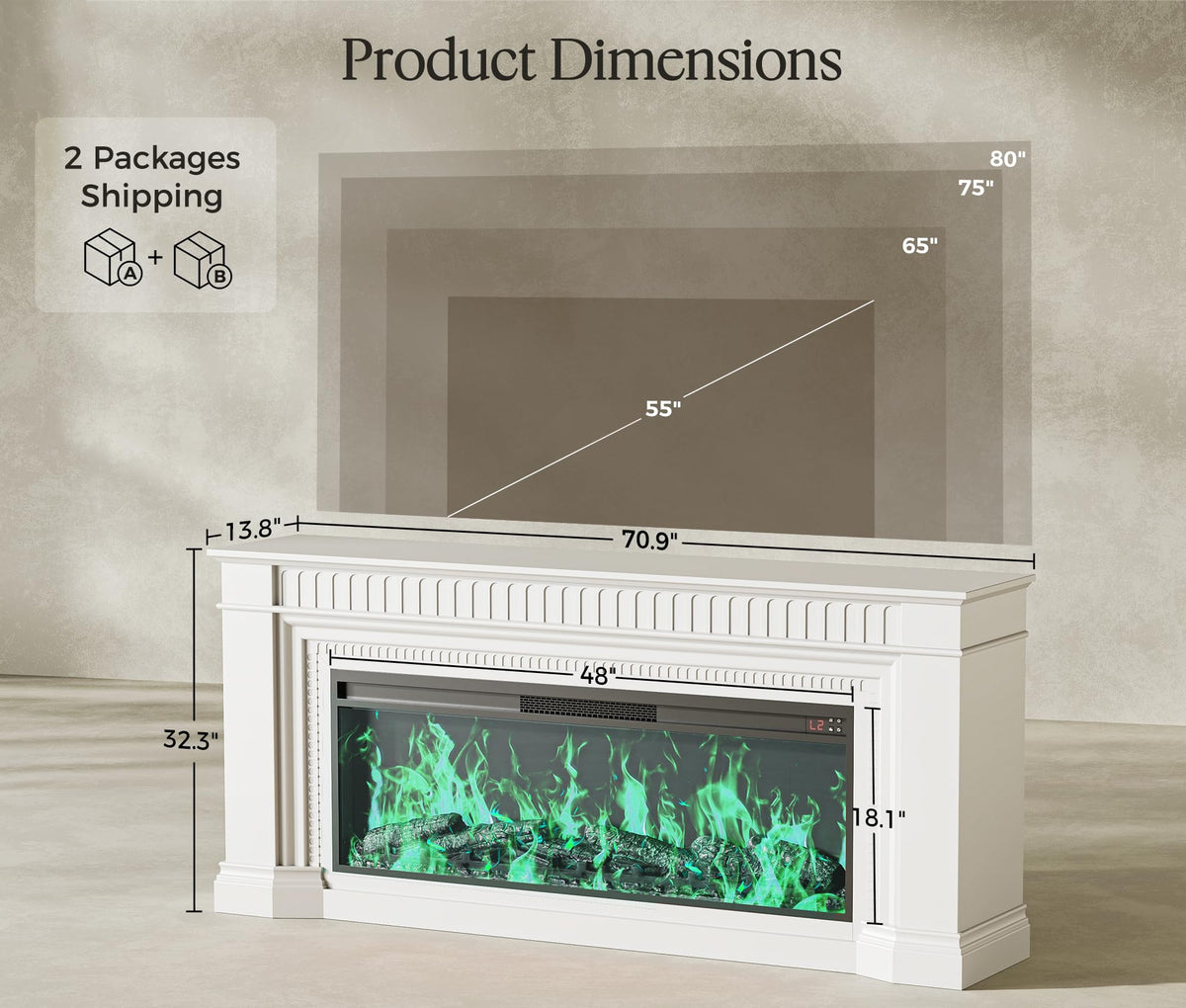 White Mantel Fireplace TV Stand