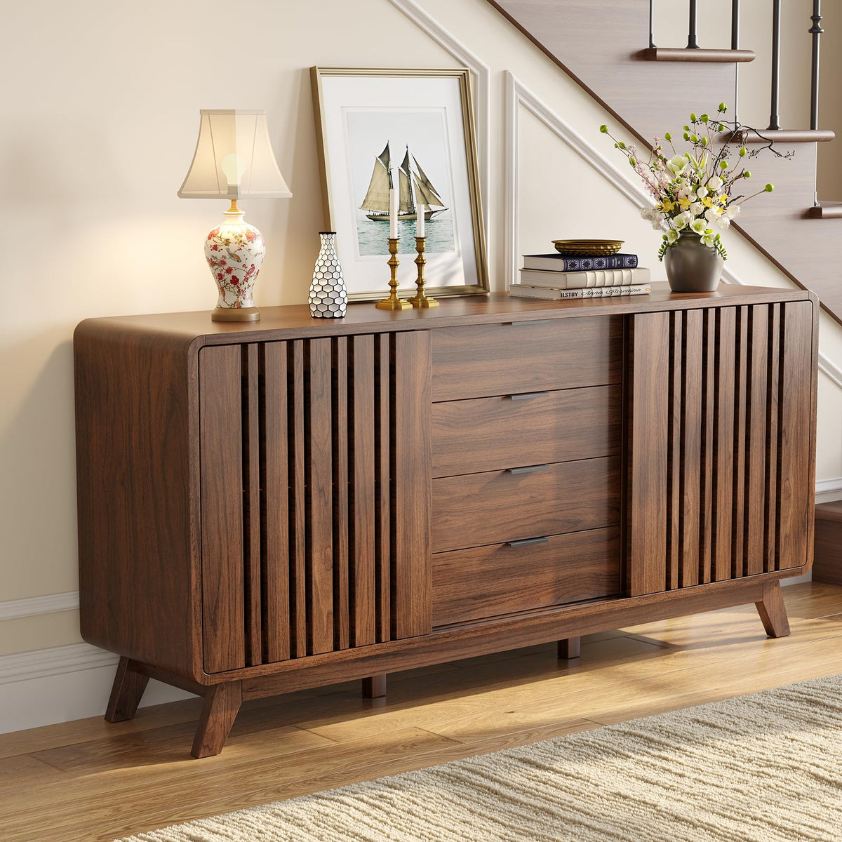 ONBRILL Sideboard Buffet Cabinet with Storage, Fluted Kitchen Cabinet