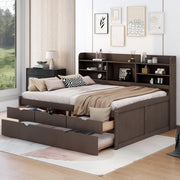 Bellemave Full Size Captain Bed, Full Beds with Trundle and Storage Drawers, Wood Daybed Frame with Bookcase Headboard and Slats Support for Kids Boys Girls Teens, Antique Brown