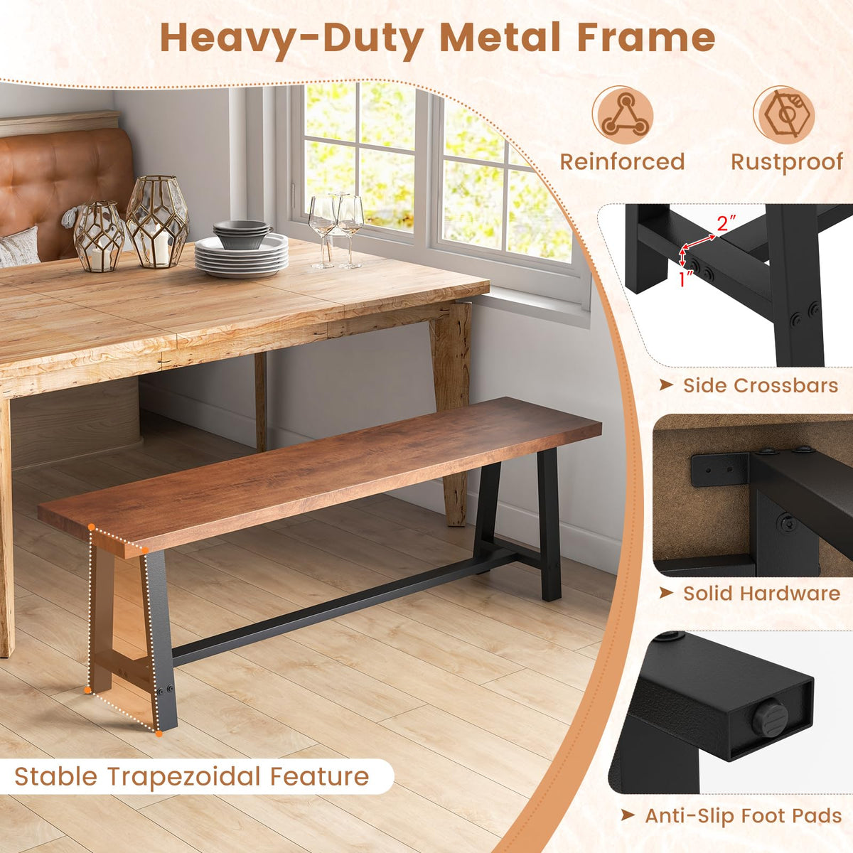 Rustic Wood Dining Bench
