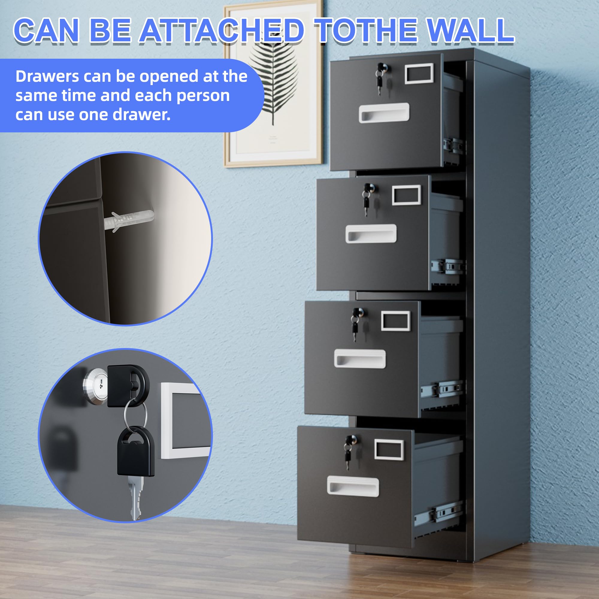 4-Drawer Metal File Cabinet with Lock & Name Card Slots