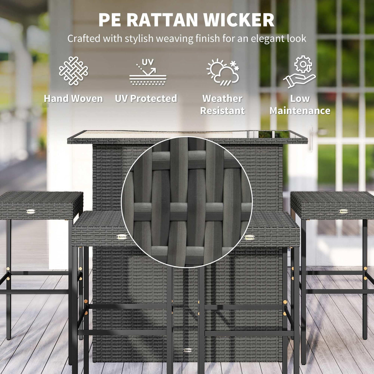 5-Piece Wicker Patio Bar Set