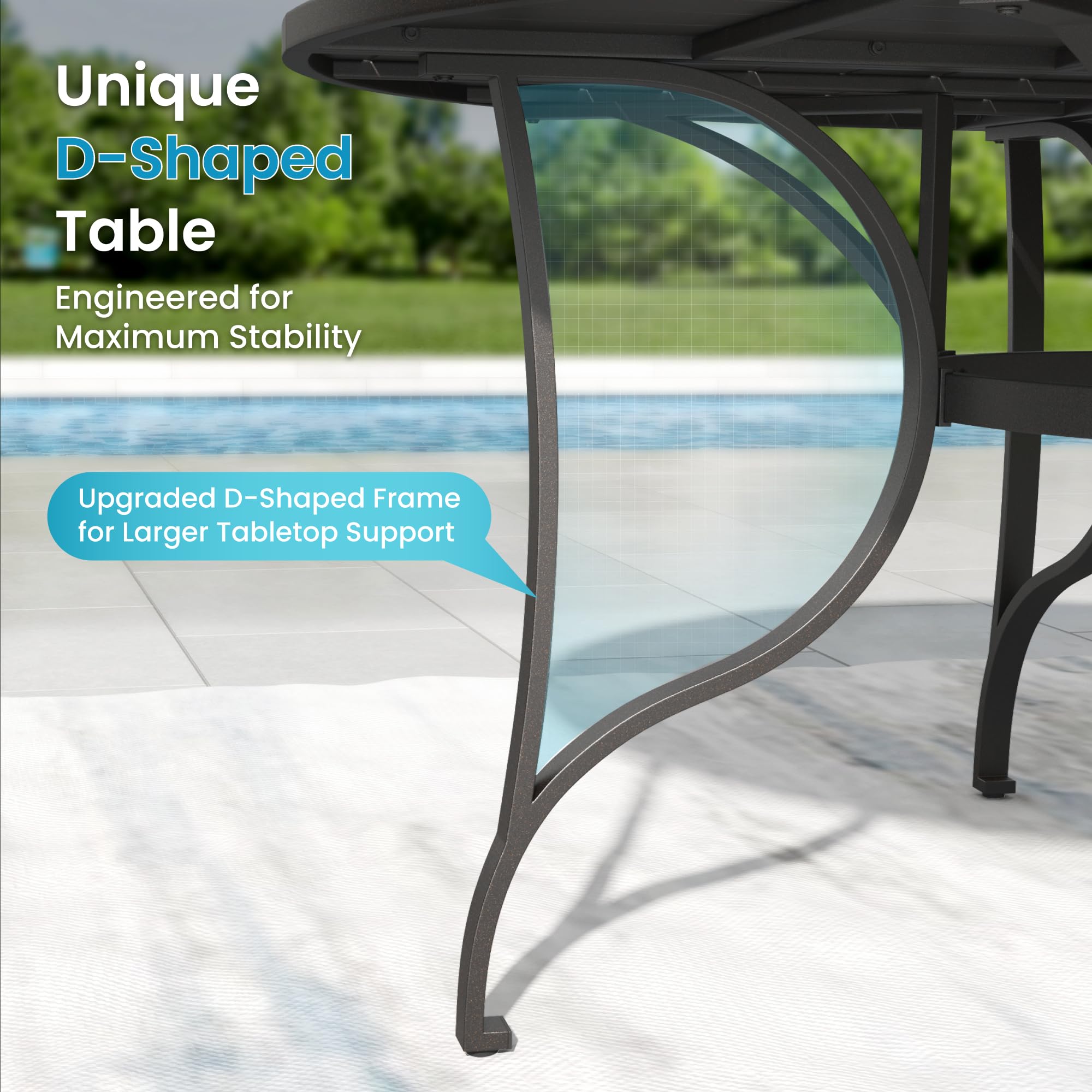 PHI VILLA 67" Outdoor Round Table for 8, Large Metal Wrought Iron Patio Dining Table with Umbrella Hole, All Weather Furniture for Outside Deck, Yard, Porch - Black