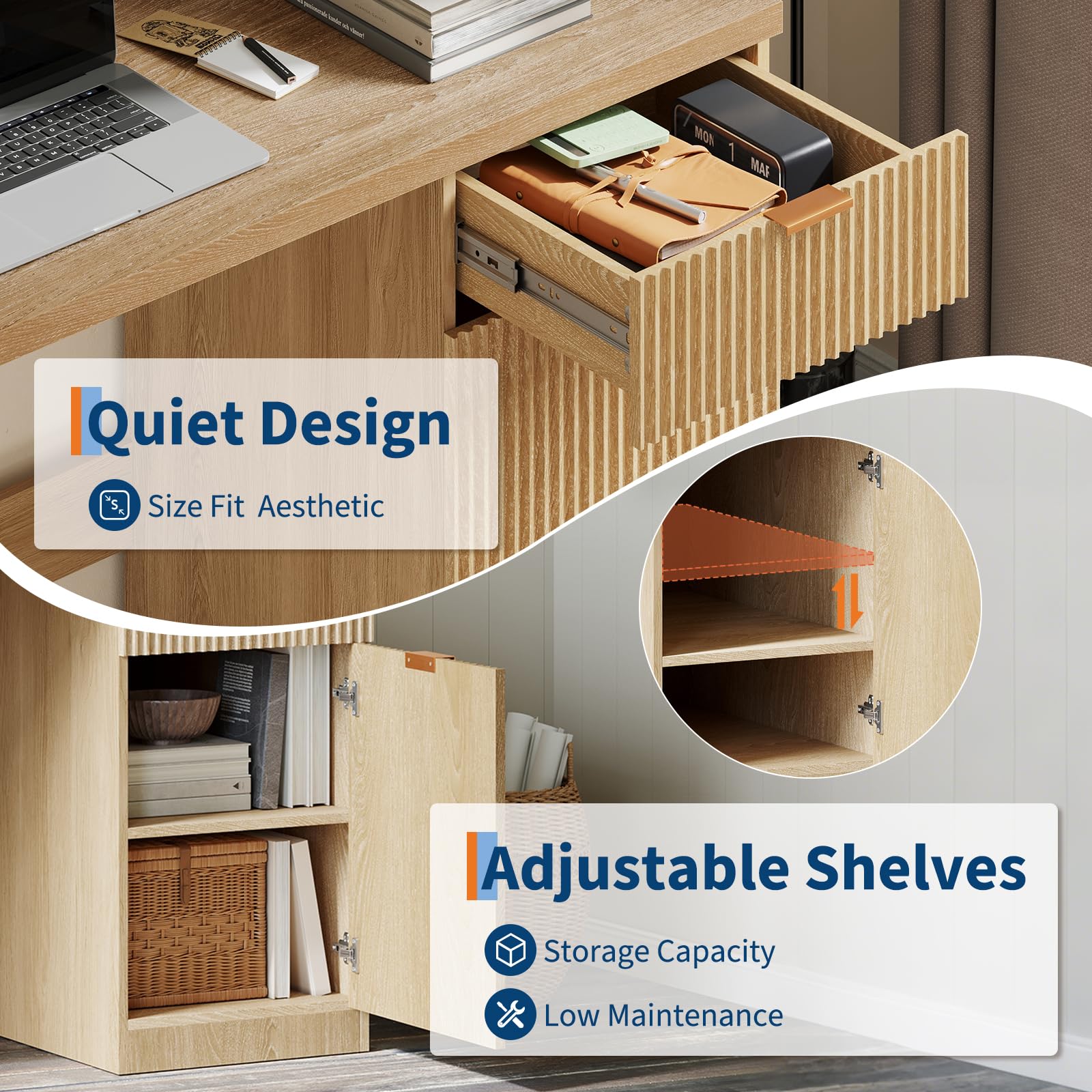 60" Fluted Executive Desk with Storage Cabinet