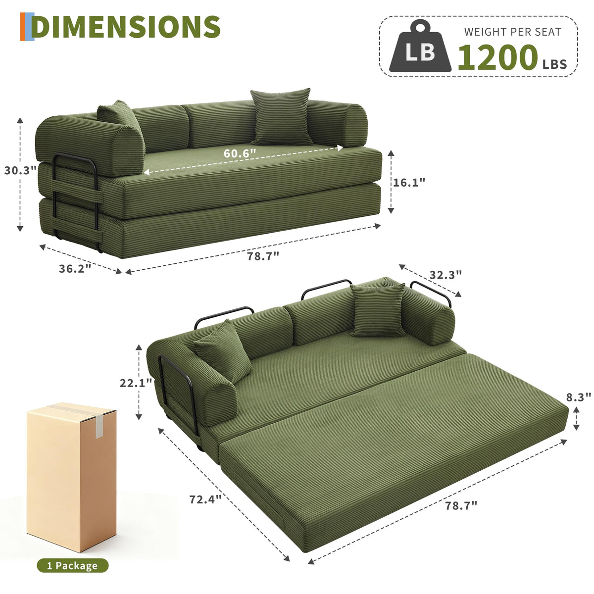 Corduroy Convertible Futon Sofa Bed