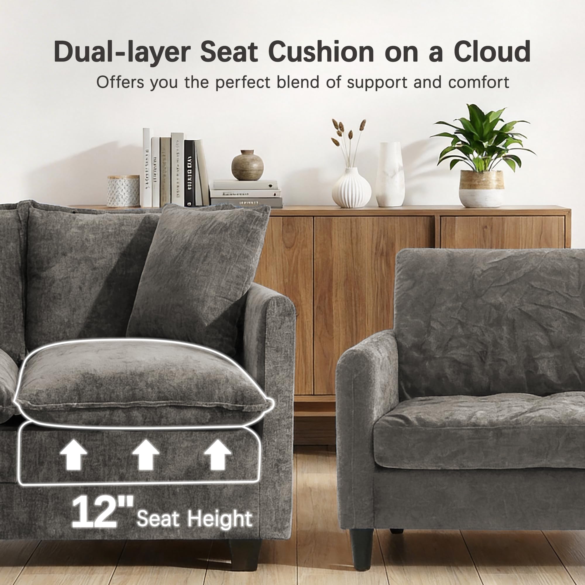 Chenille Cloud Loveseat with Deep Seat, 2 Pillows & Optional Ottoman