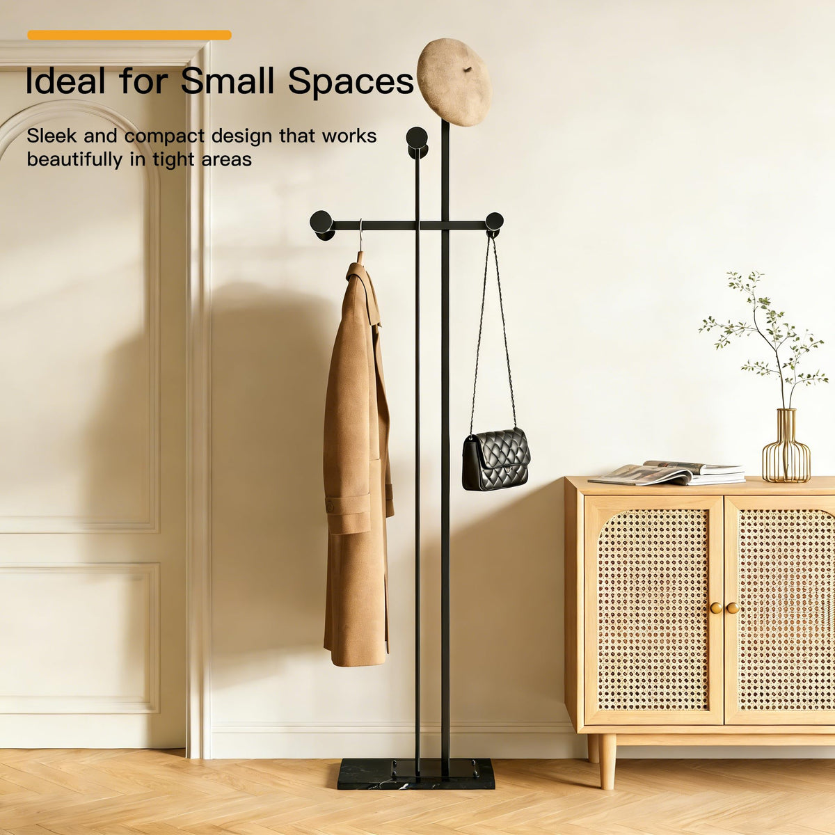 JIAYUEJU Heavy Duty Coat Rack Freestanding Marble Base Coat Tree (Black)
