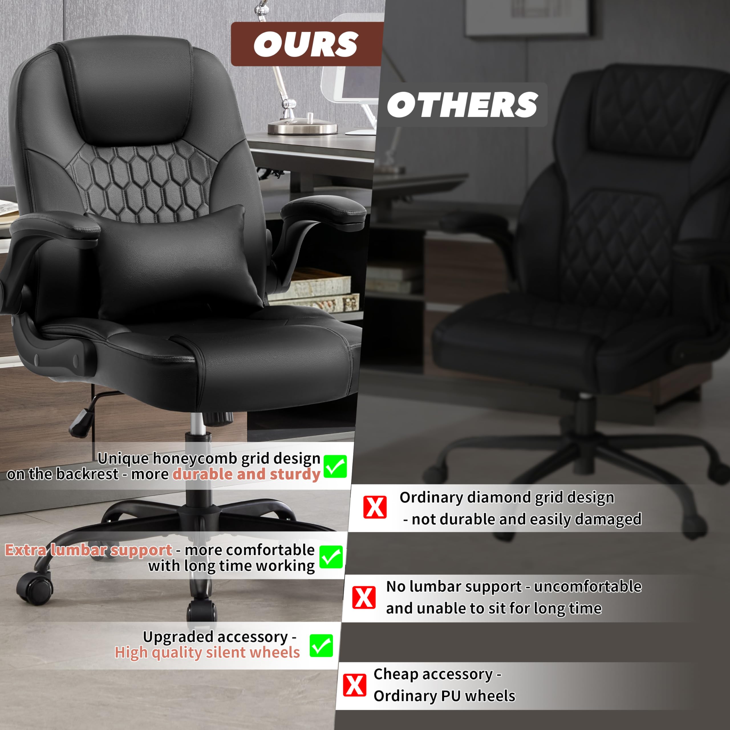 Ergonomic PU Leather Office Chair with Lumbar Support