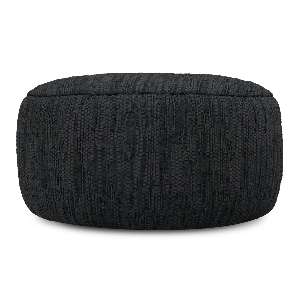 Black Leather Round Pouf
