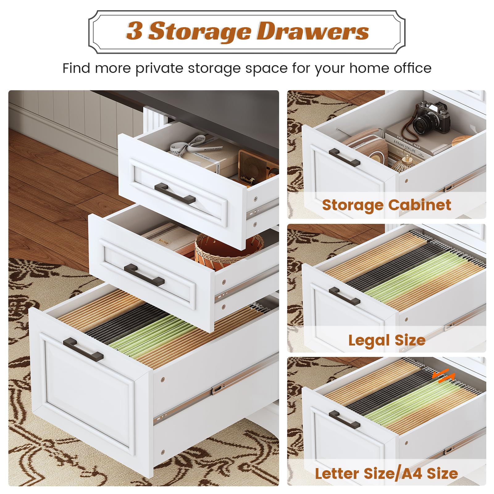 L-Shaped Executive Desk with Drawers & Power Outlet