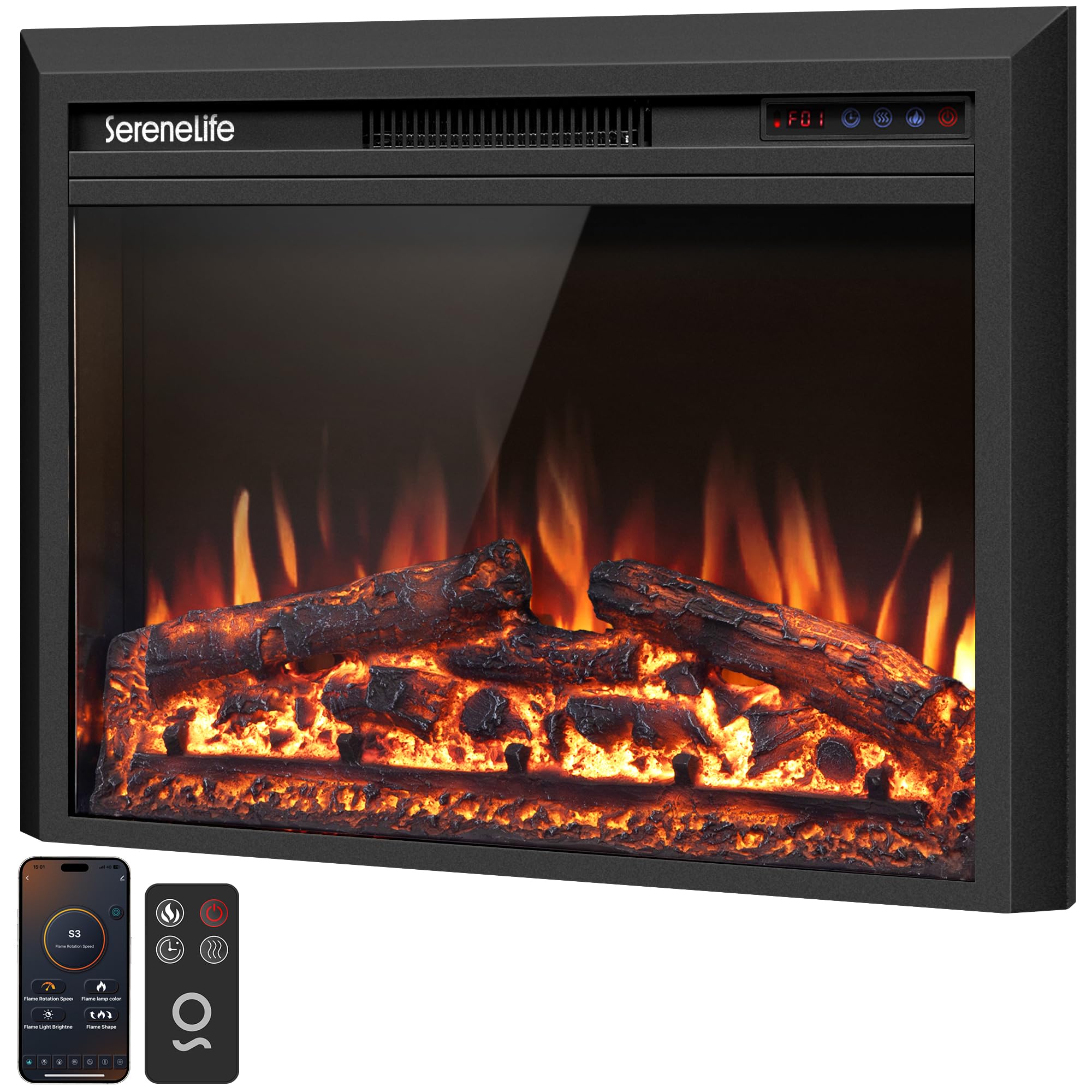 Wall-Mounted Electric Fireplace Insert with Heater