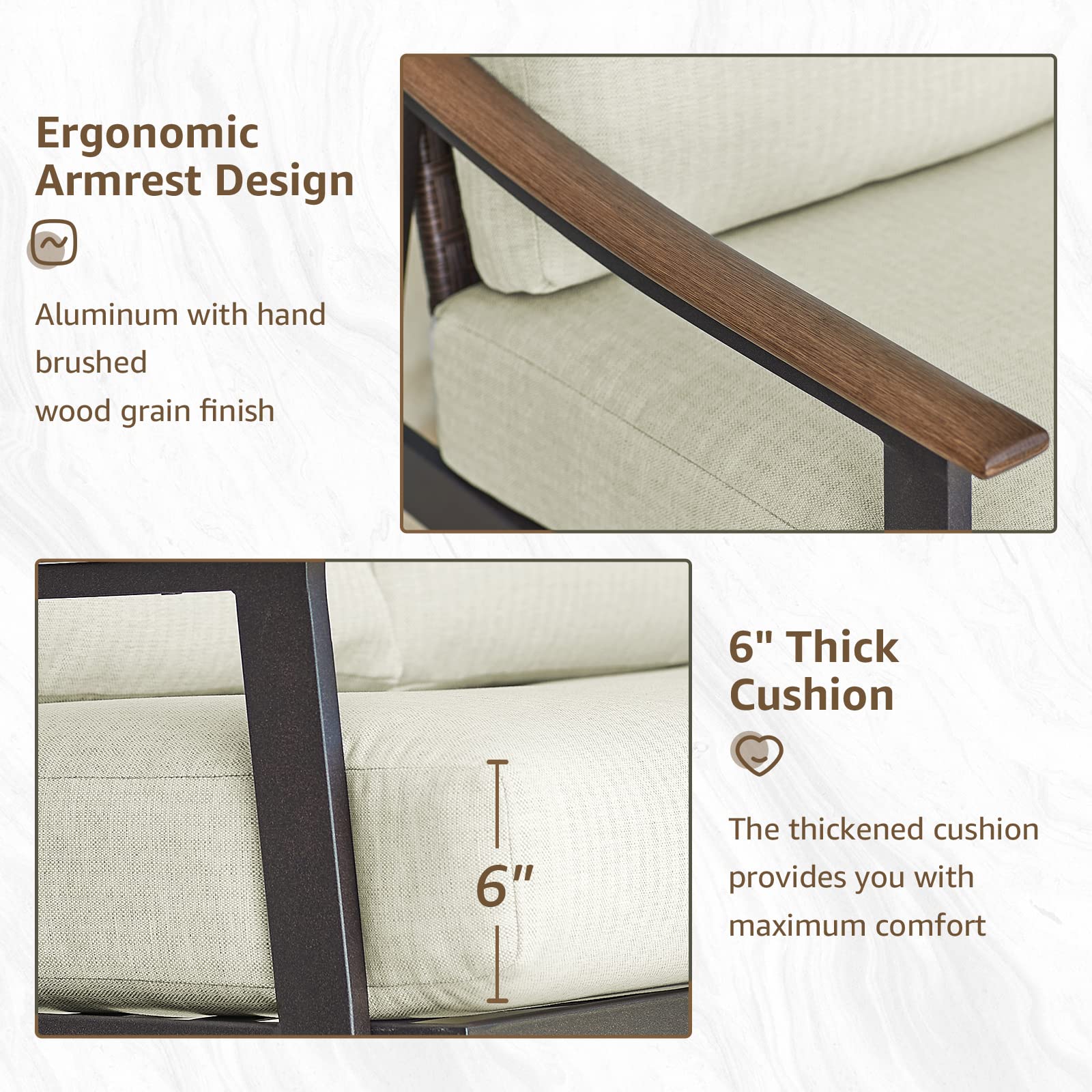 Patio Loveseat Sofa with Wicker Backrest & 6" Cushion
