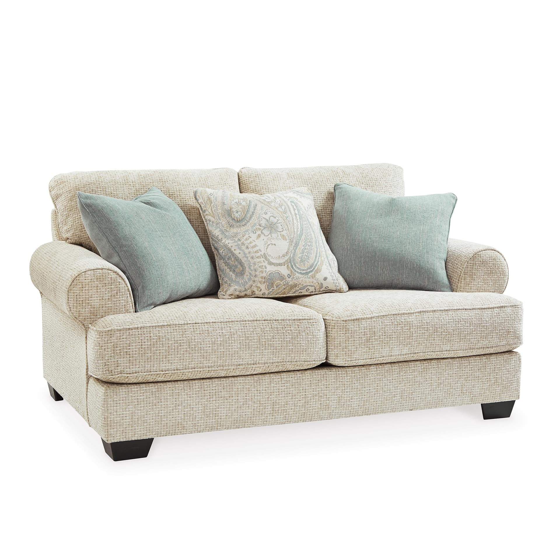 Chenille Loveseat with Rolled Arms, Reversible Cushions & Accent Pillows