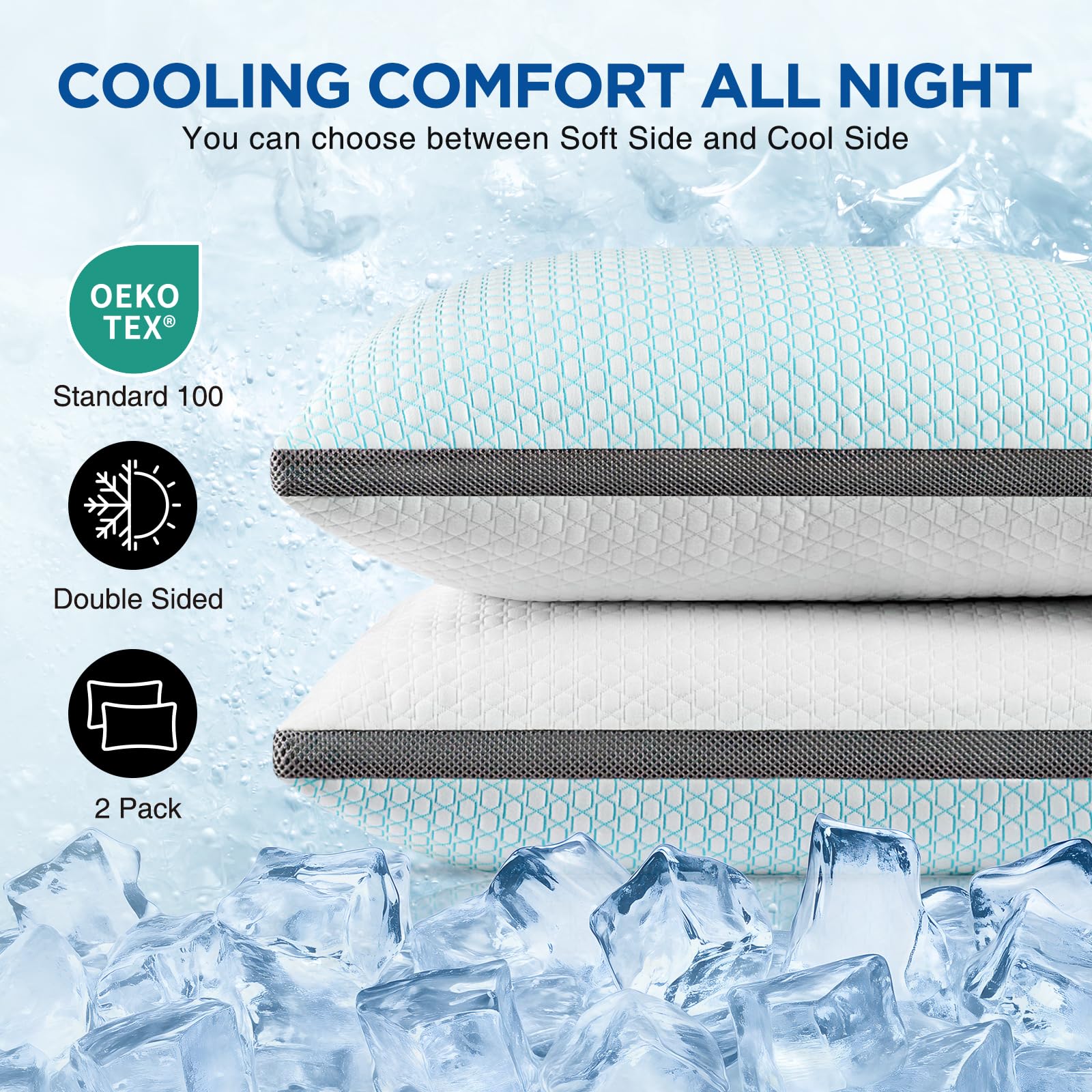 Cooling Bed Pillows with Adjustable Memory Foam Fill