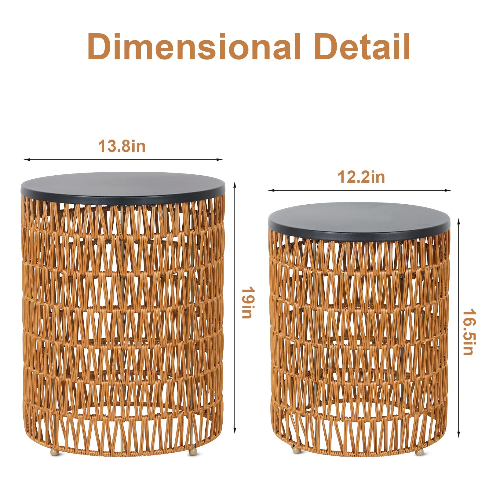 Boho Outdoor Side Table Set of 2 with Dimmable Light
