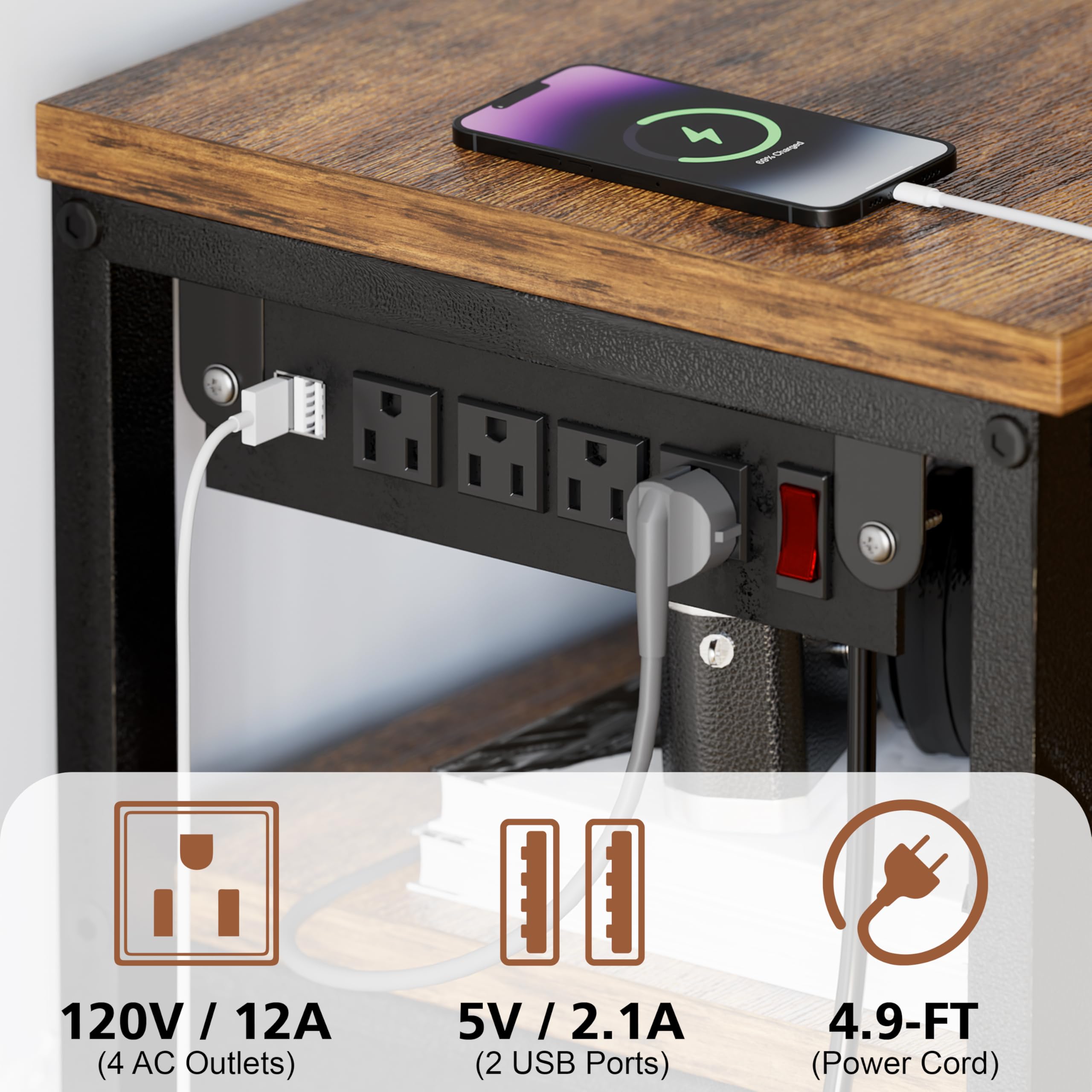 TV Stand with Mount, Power Outlet & LED Lights