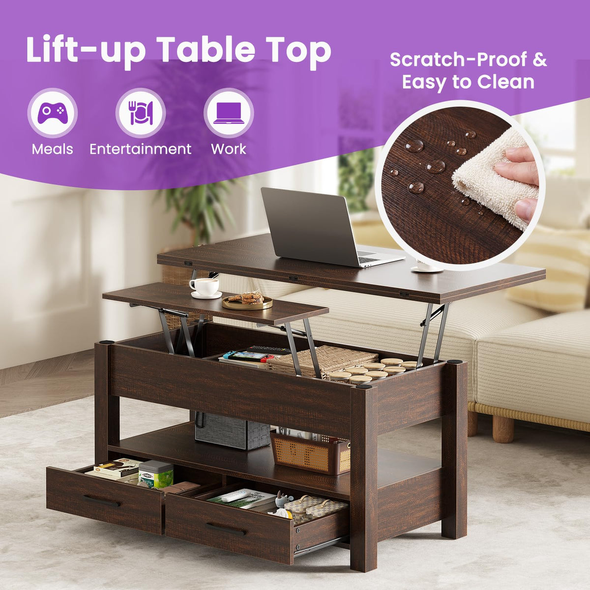 Convertible Lift-Top Coffee Table