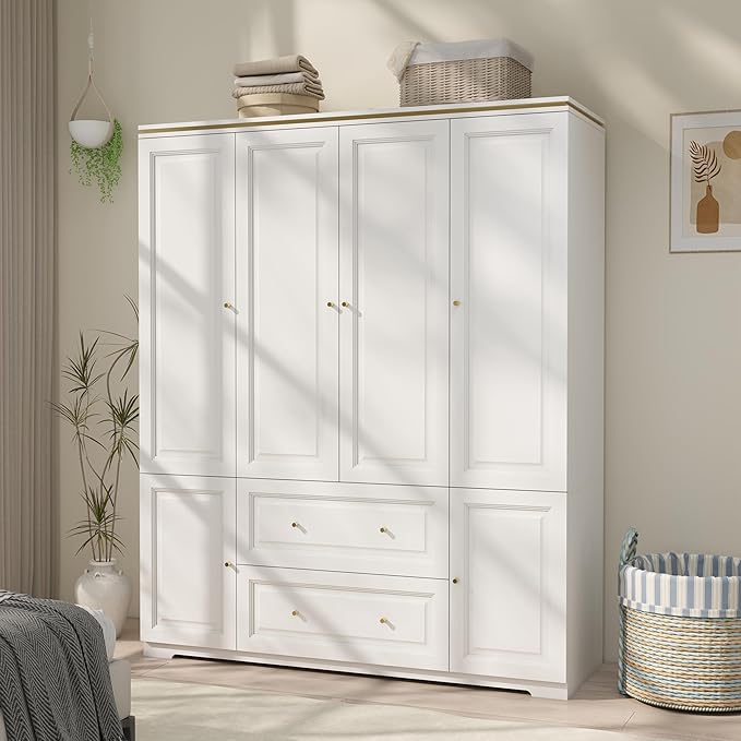 White Wardrobe Armoire with Drawers