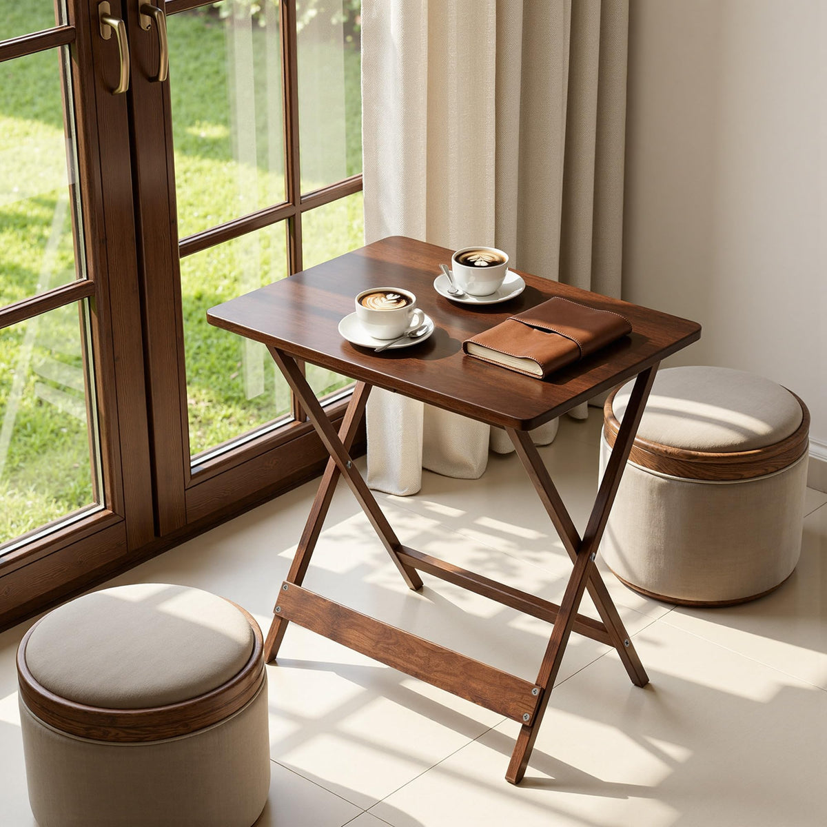 VECELO Folding Table Set of 2, Modern Wood Portable Snack TV Trays, Easy to Clean & Assemble, for Living Room,Bedroom, Kitchen, Brown
