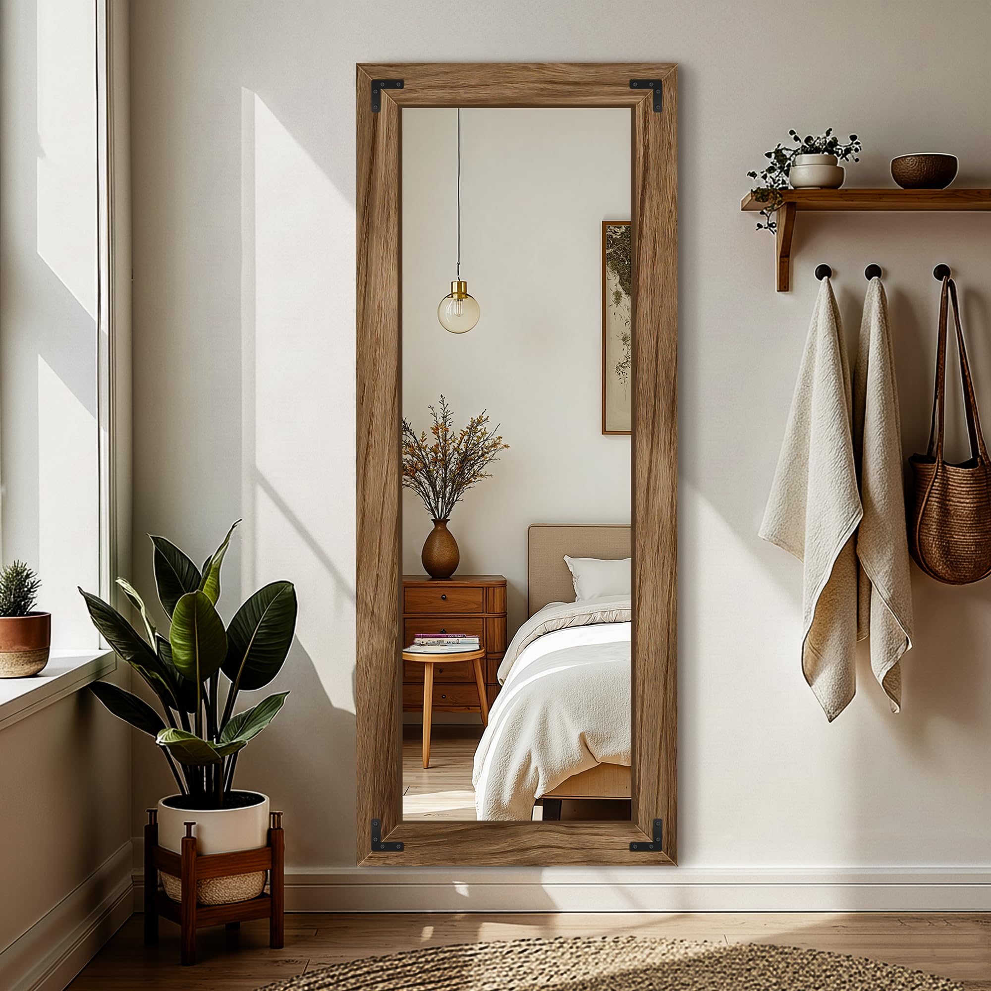 Rustic Farmhouse Wall & Floor Mirror – Solid Wood Frame