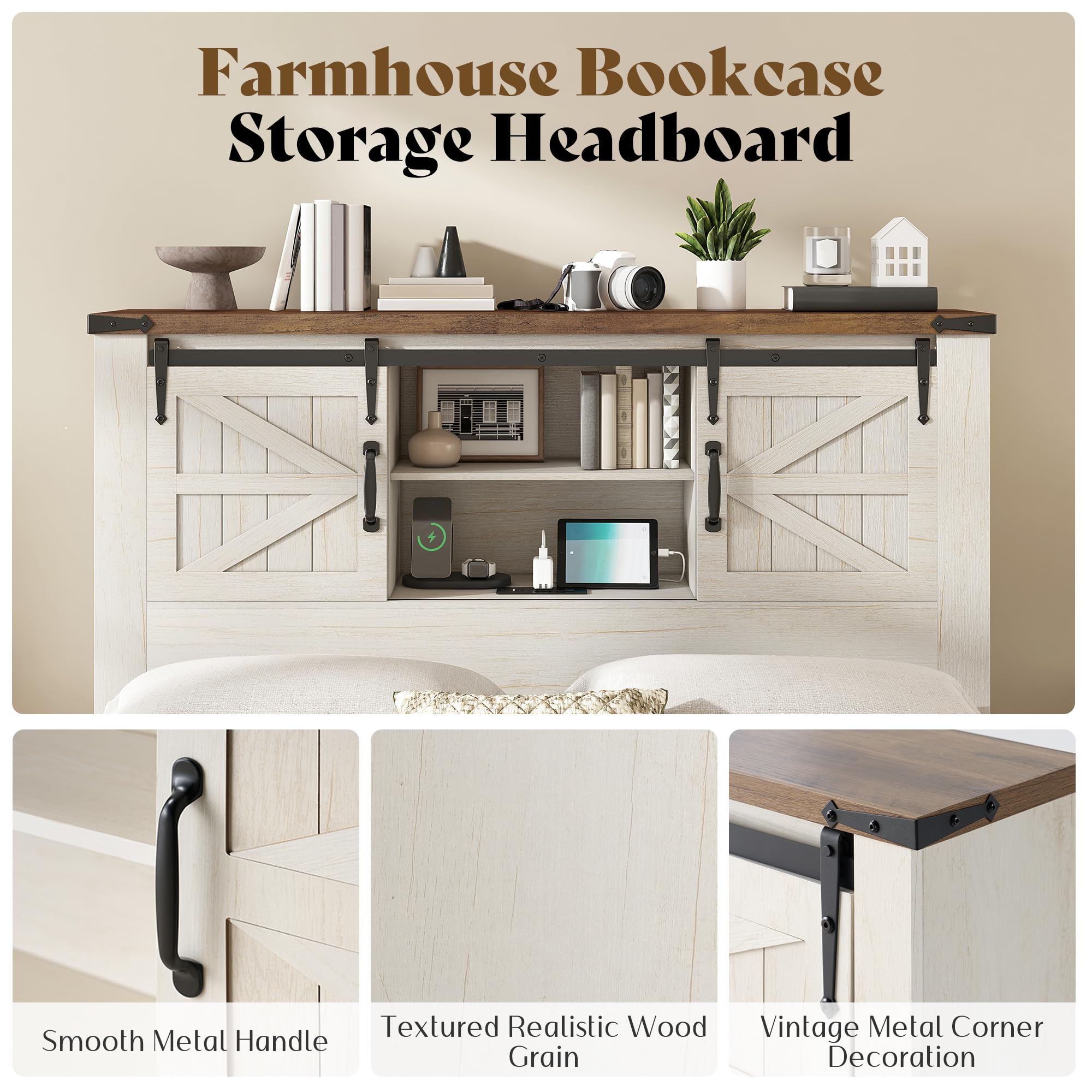 Farmhouse 4-Piece Bedroom Set – Queen, Distressed White