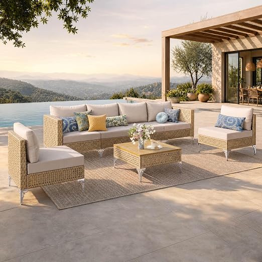 7-Piece Wicker Patio Sectional Set
