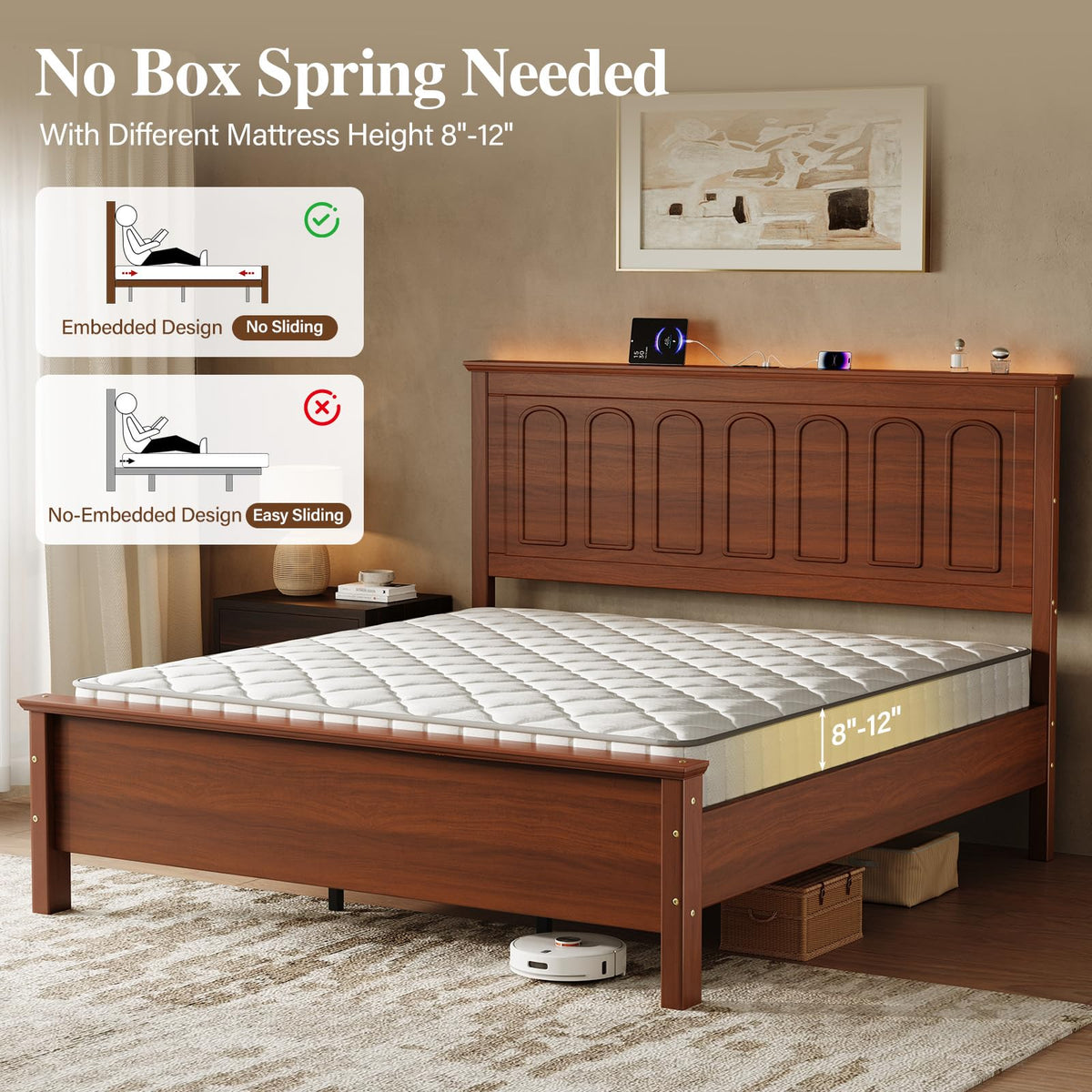 Queen Wood LED Platform Bed
