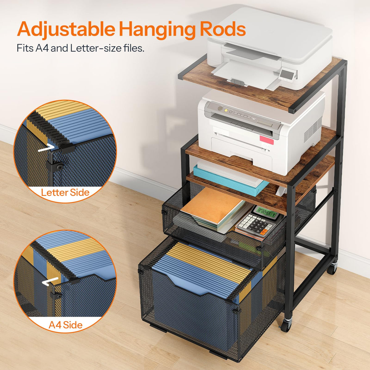 Rolling File Cabinet with Shelves