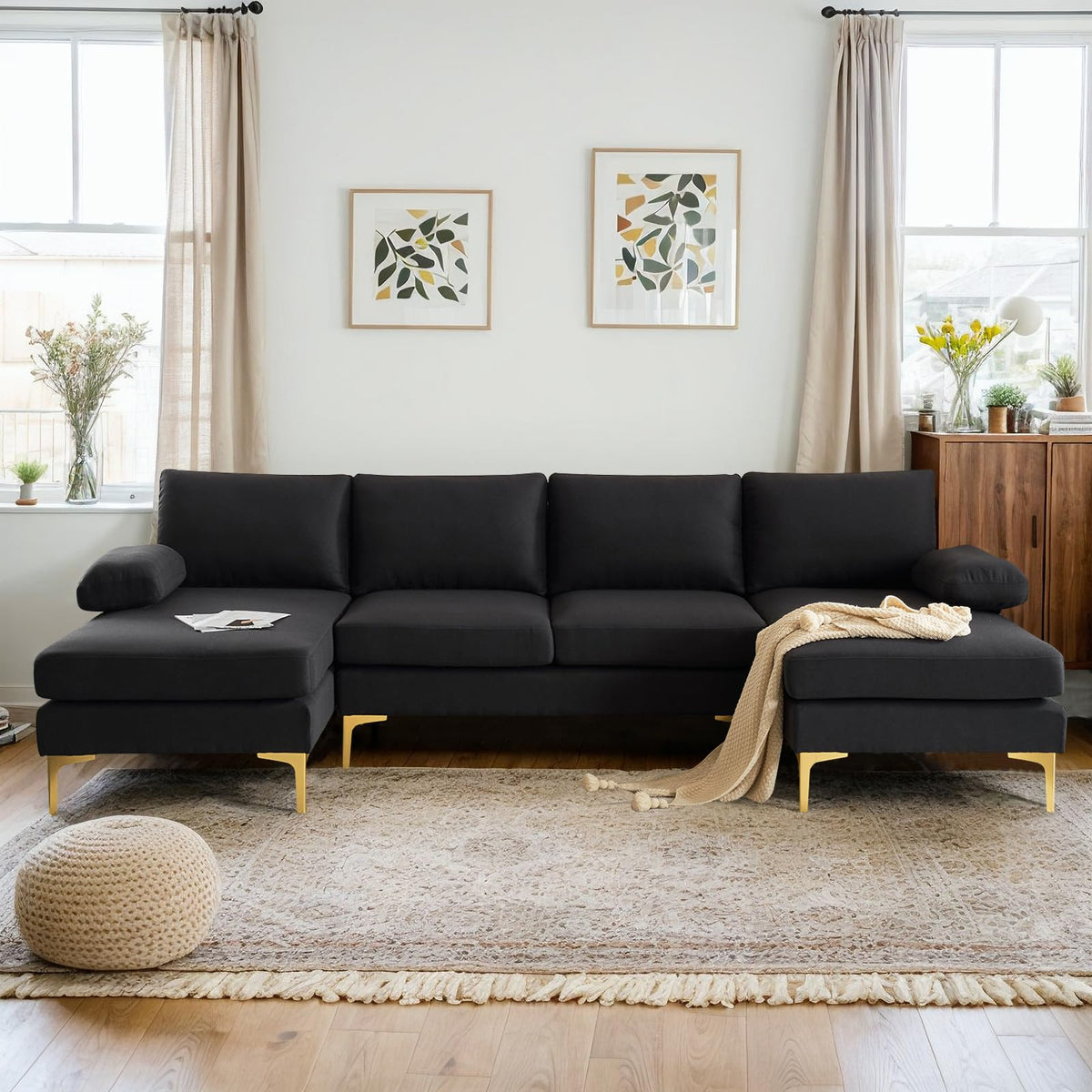 U-Shaped Linen Sectional Sofa