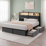 Queen Upholstered Storage Bed with LED Lights