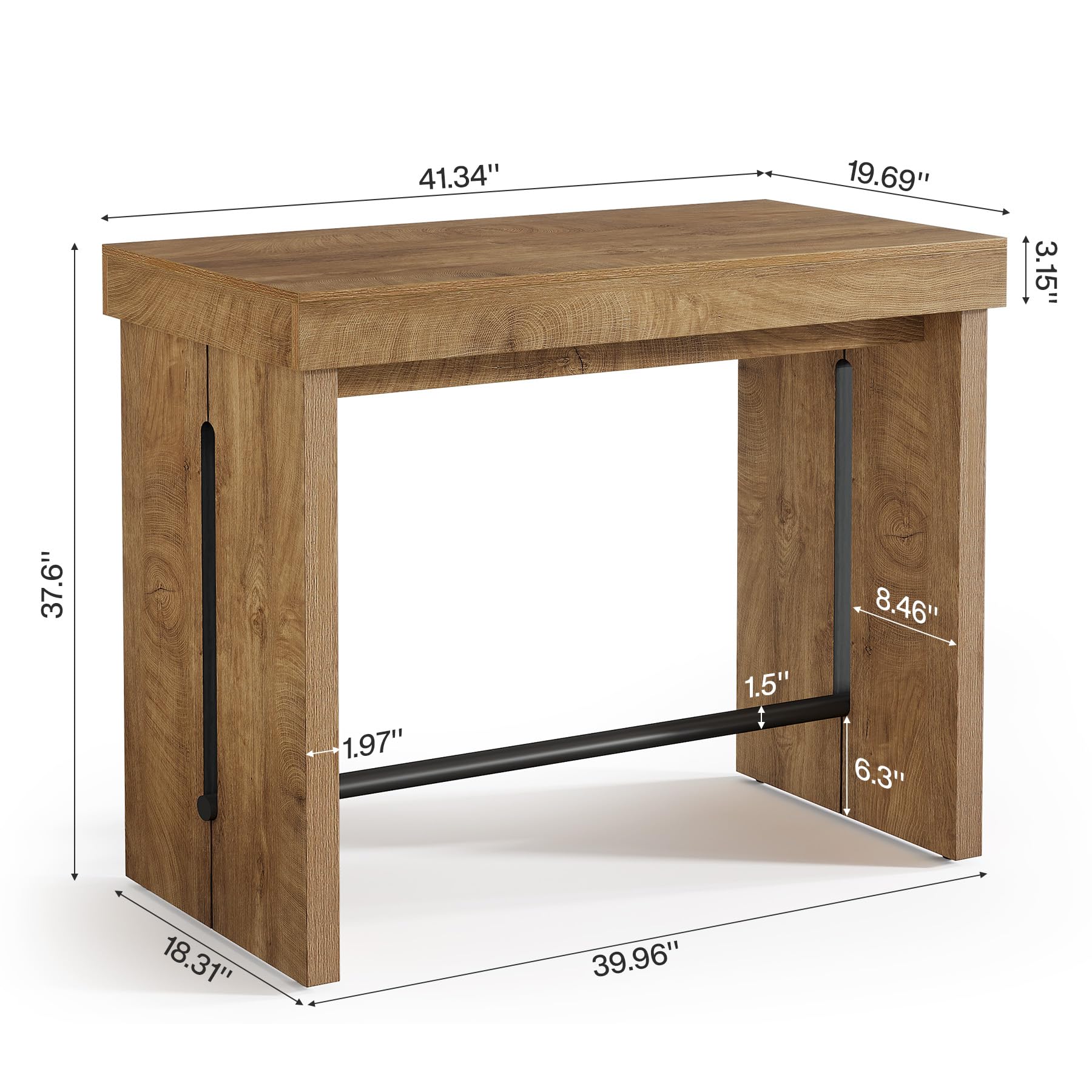 Tribesigns Bar Table, 41.3" Counter Height Pub Table with Metal Footrest, Rectangular High Top Table for Home Kitchen, Dining Room, Bistro, Narrow Space, Rustic Brown
