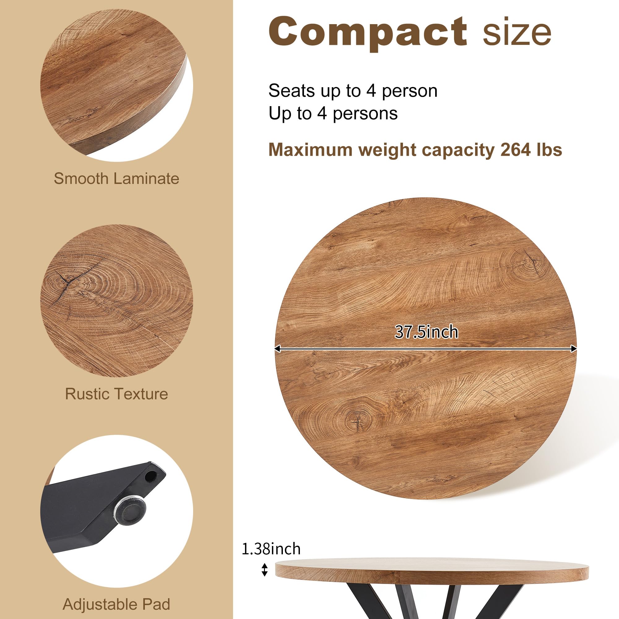 5-Piece Round Dining Set with Faux Leather Chairs