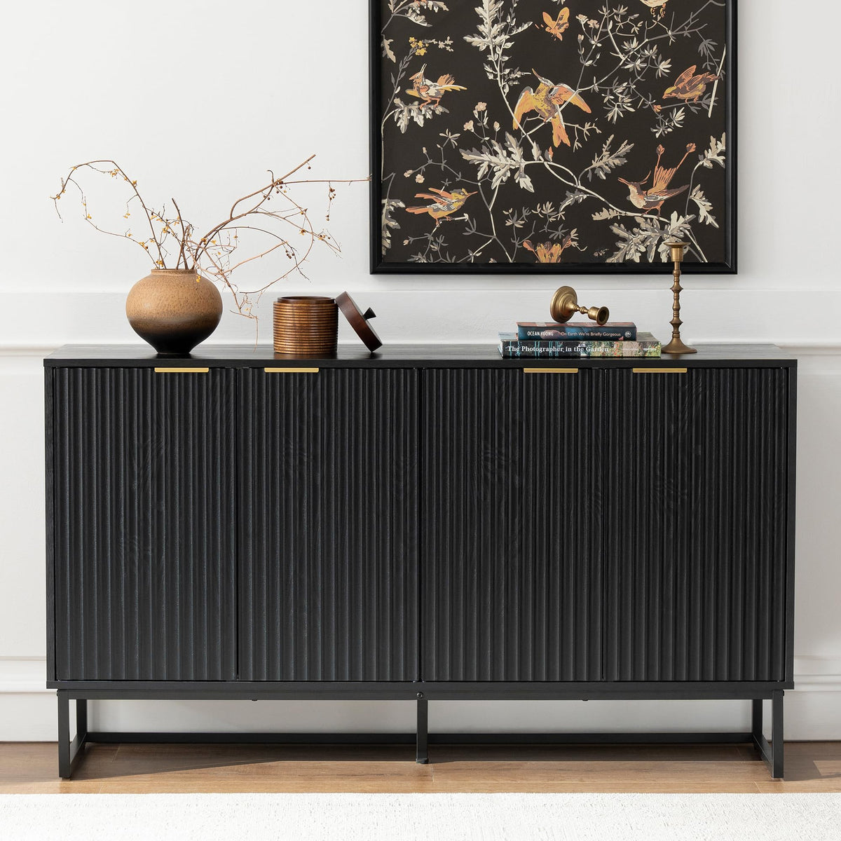 Black Fluted Sideboard Cabinet