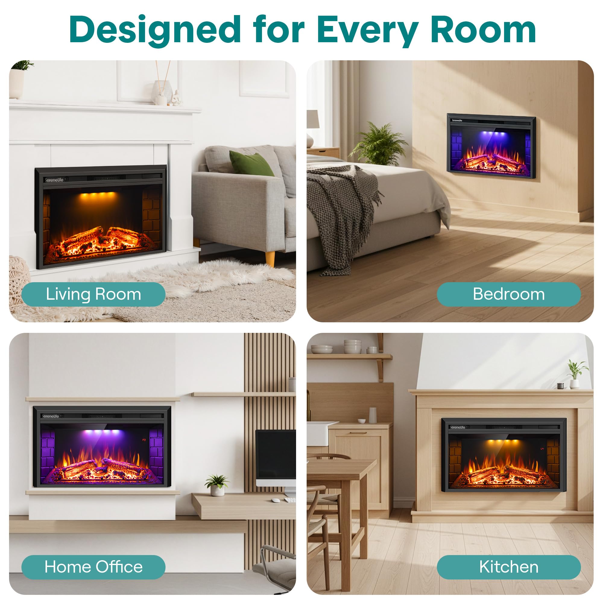 36" Electric Fireplace Insert with Heater