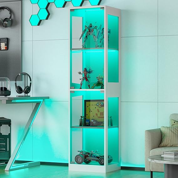 4-Tier Glass Display Cabinet with RGB Lights