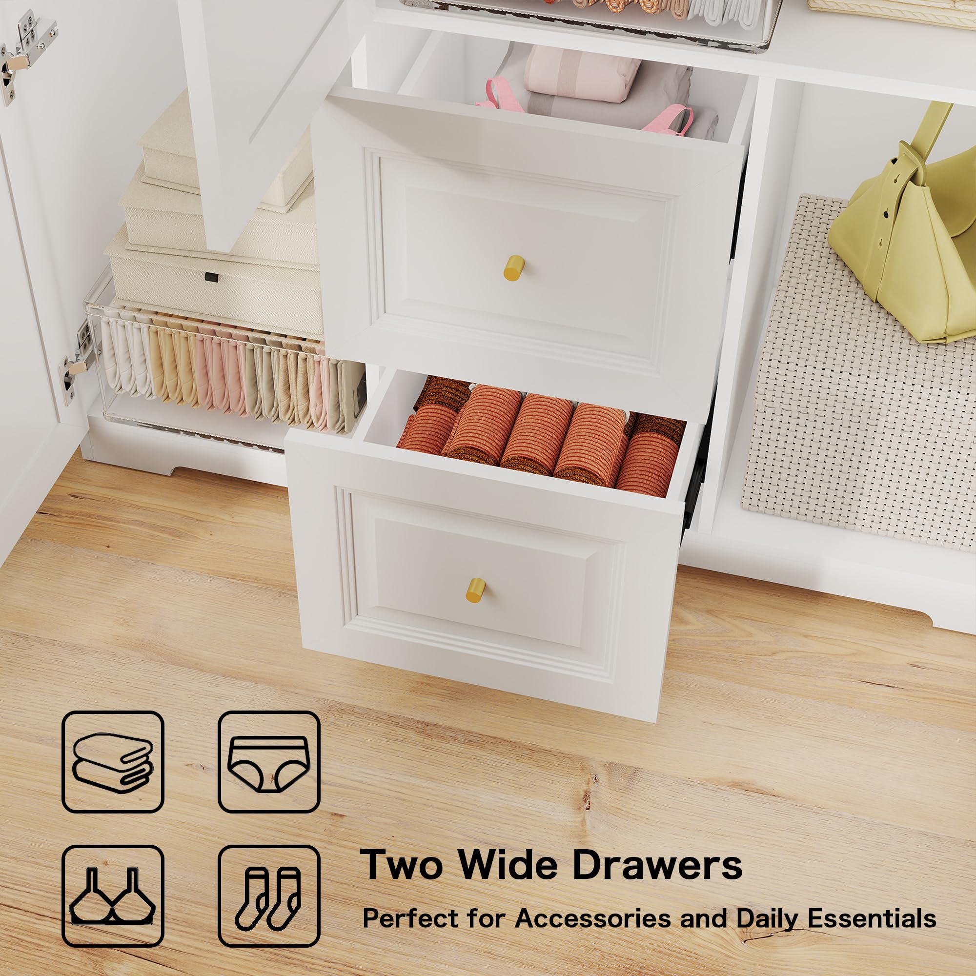 Wardrobe Armoire with Drawers, Hanging Rod & Shelves