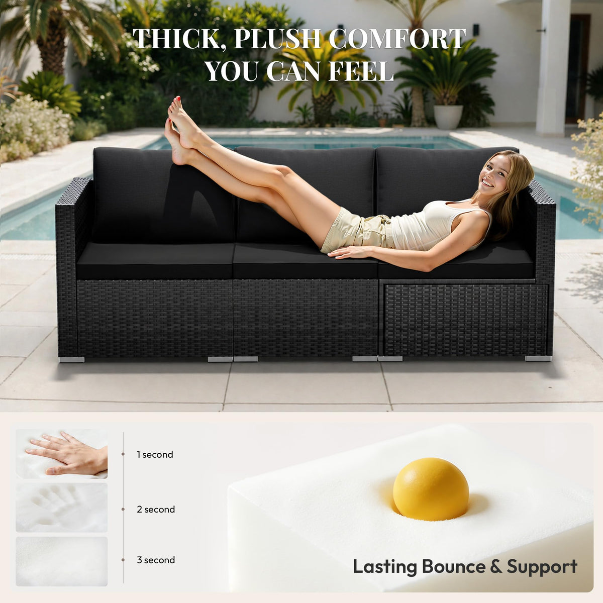 WWR Patio Furniture Set 5 Piece - Wide Armrests - All-Weather Wicker Rattan Outdoor Conversation Couch Sets, Modular Sectional Sofa for Garden, Patio, Poolside, Backyard, Balcony, Porch