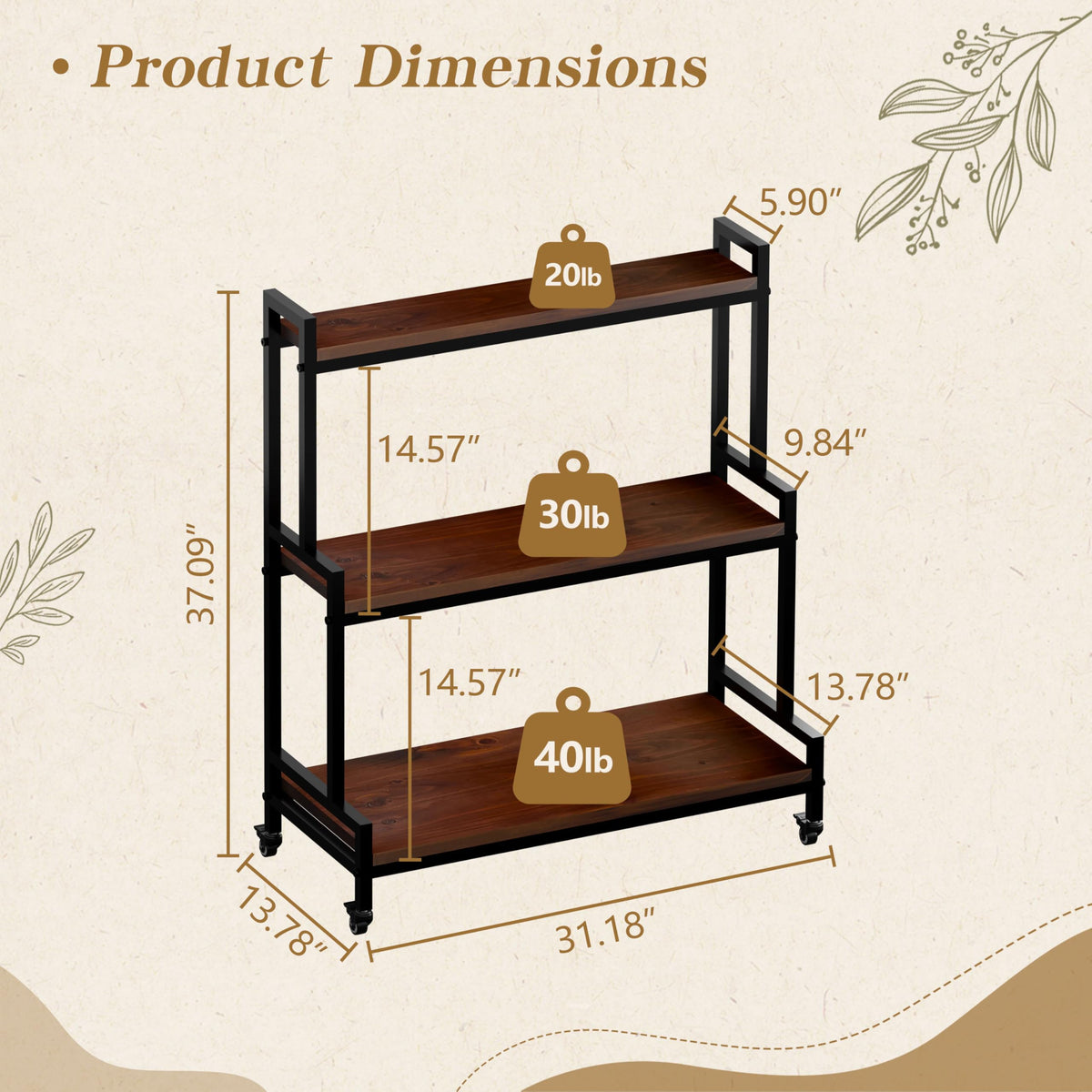 3-Tier Rolling Wood Plant Stand