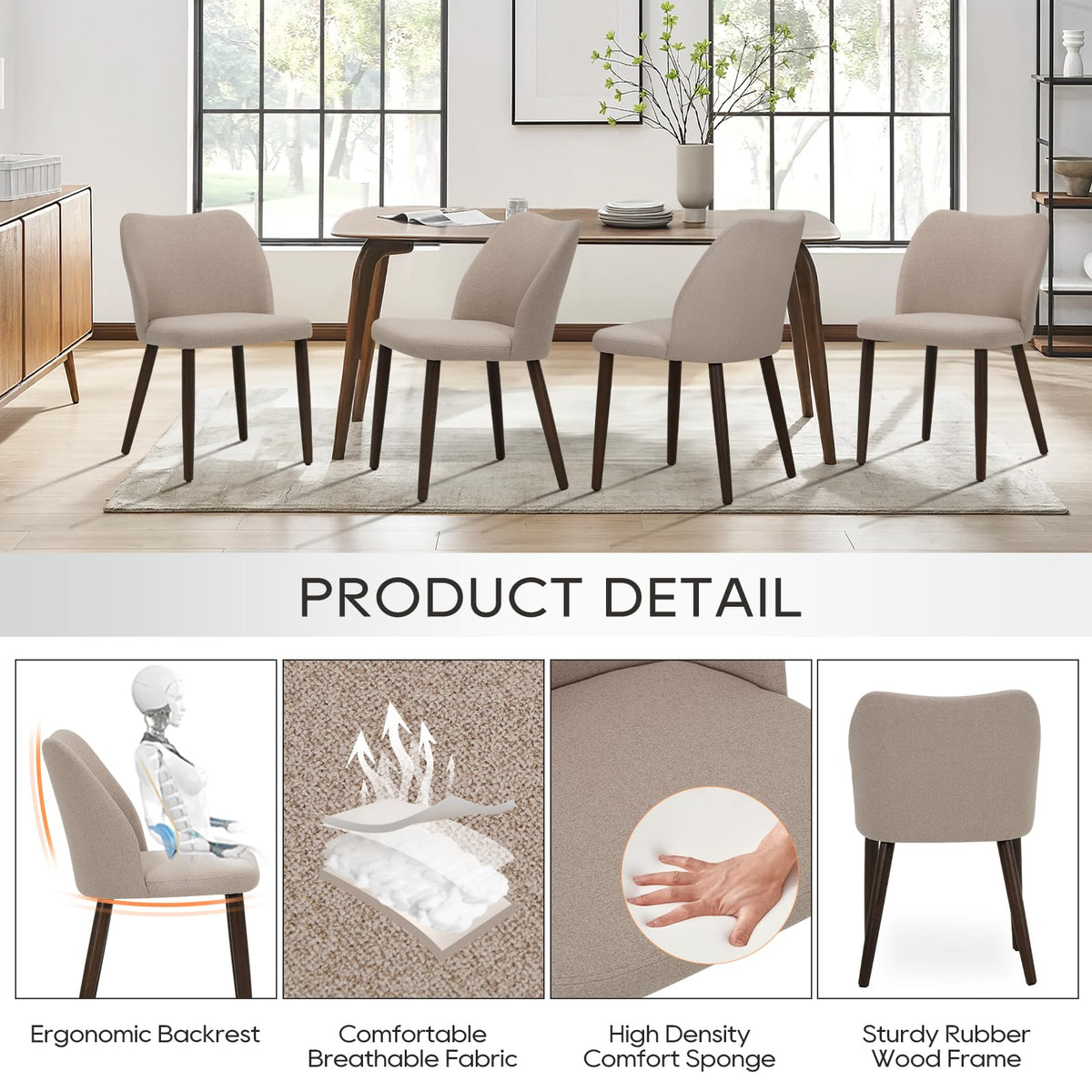 Camel Upholstered Dining Chairs, Set of 6