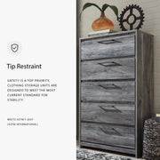 Signature Design by Ashley Baystorm Rustic 5 Drawer Chest of Drawers, Gray